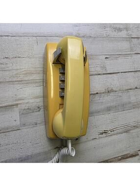 Vintage WESTERN ELECTRIC AT&T 2554 YELLOW Push Button Touch Tone Wall Telephone
